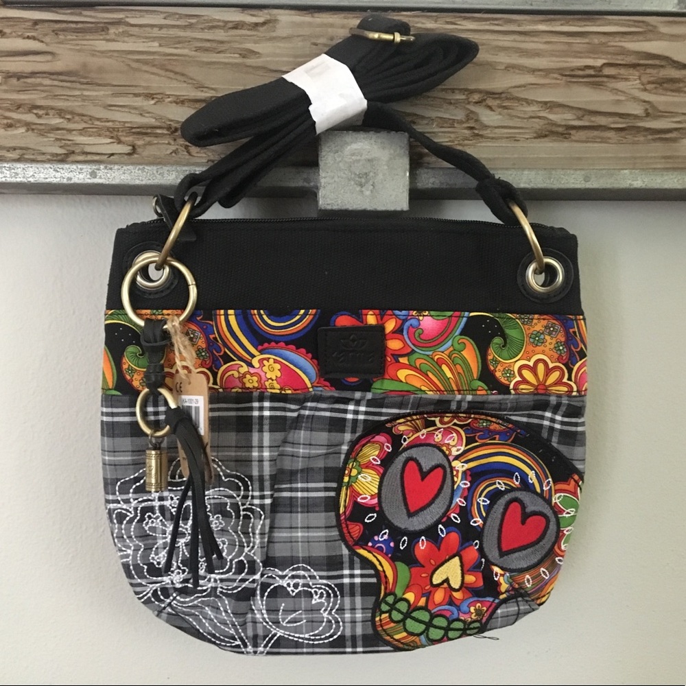 Plaid & Paisley Handbag w/ Sugar Skull Stitching